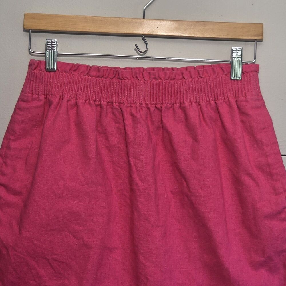 J. by J.CREW Pink Solid Scalloped Hem Lined A-Line Skirt Linen Cotton Size 4 - Picture 2 of 5